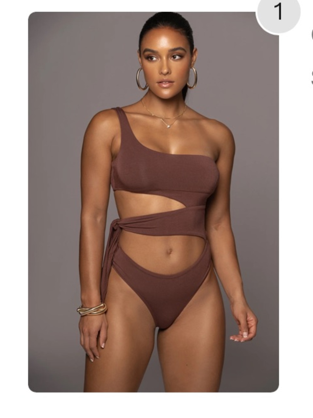 JLUXLABEL One-Shoulder Wrap Cutout Bodysuit - Chocolate